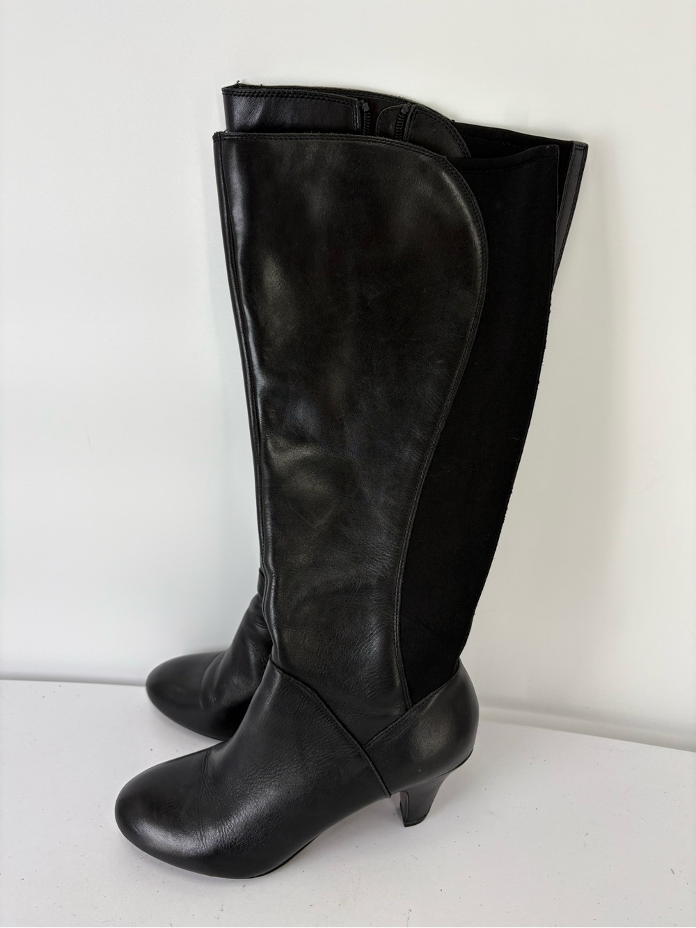 📦 Naturalizer BabetteBlack Leather and knit Knee-High Boots